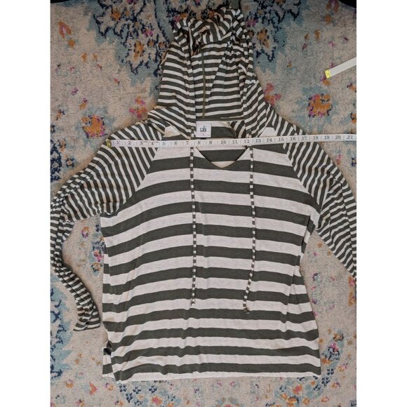 Cabi Playoff Hooded Blouse Lightweight Green and White Striped Hoodie Style 5731 - Picture 4 of 10